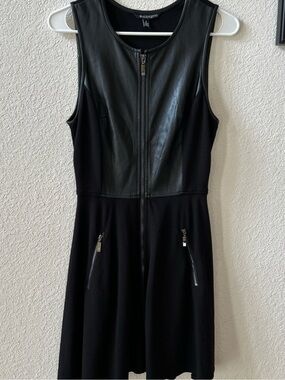 Eva Longoria dress S Fit and flare Edgy Leather and Zipper look Black LNWOT
